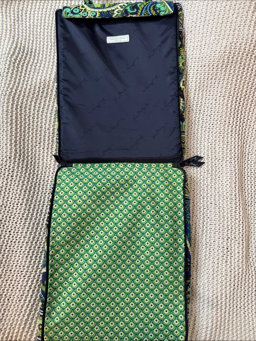 Vera Bradley Navy, Green & Teal Quilted Laptop Tote